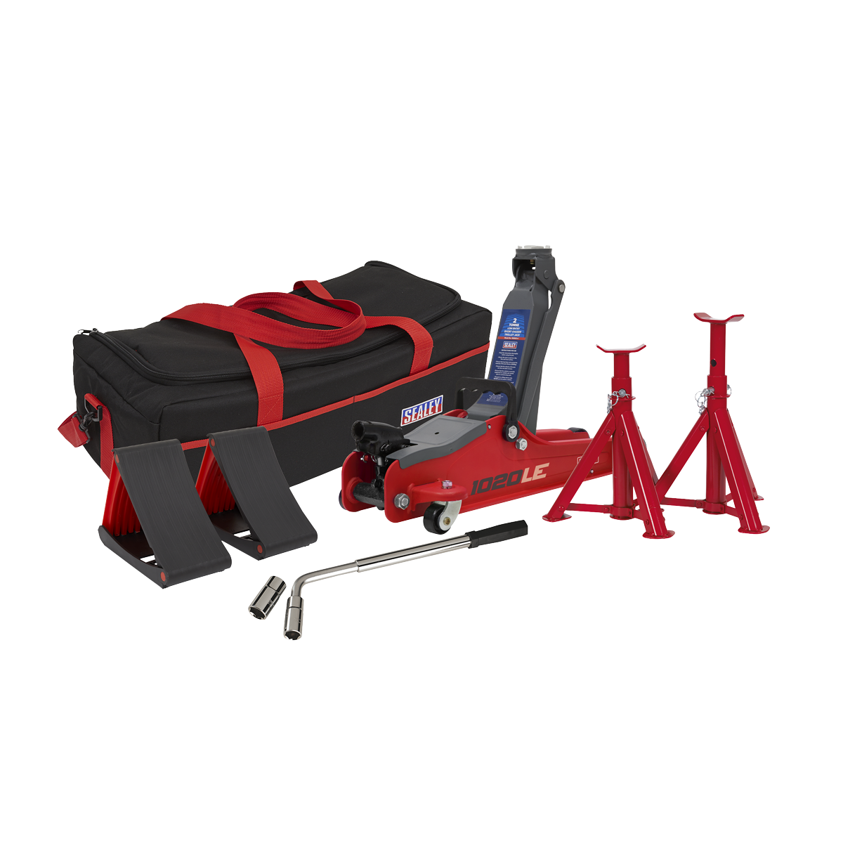 Low Entry Short Chassis Trolley Jack & Accessories Bag Combo, 2 Tonne - Red 1020LEBAGCOMBO