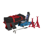 Low Profile Short Chassis Trolley Jack 2 Tonne & Accessories Bag Combo - Blue 1020LEBBAGCOMBO