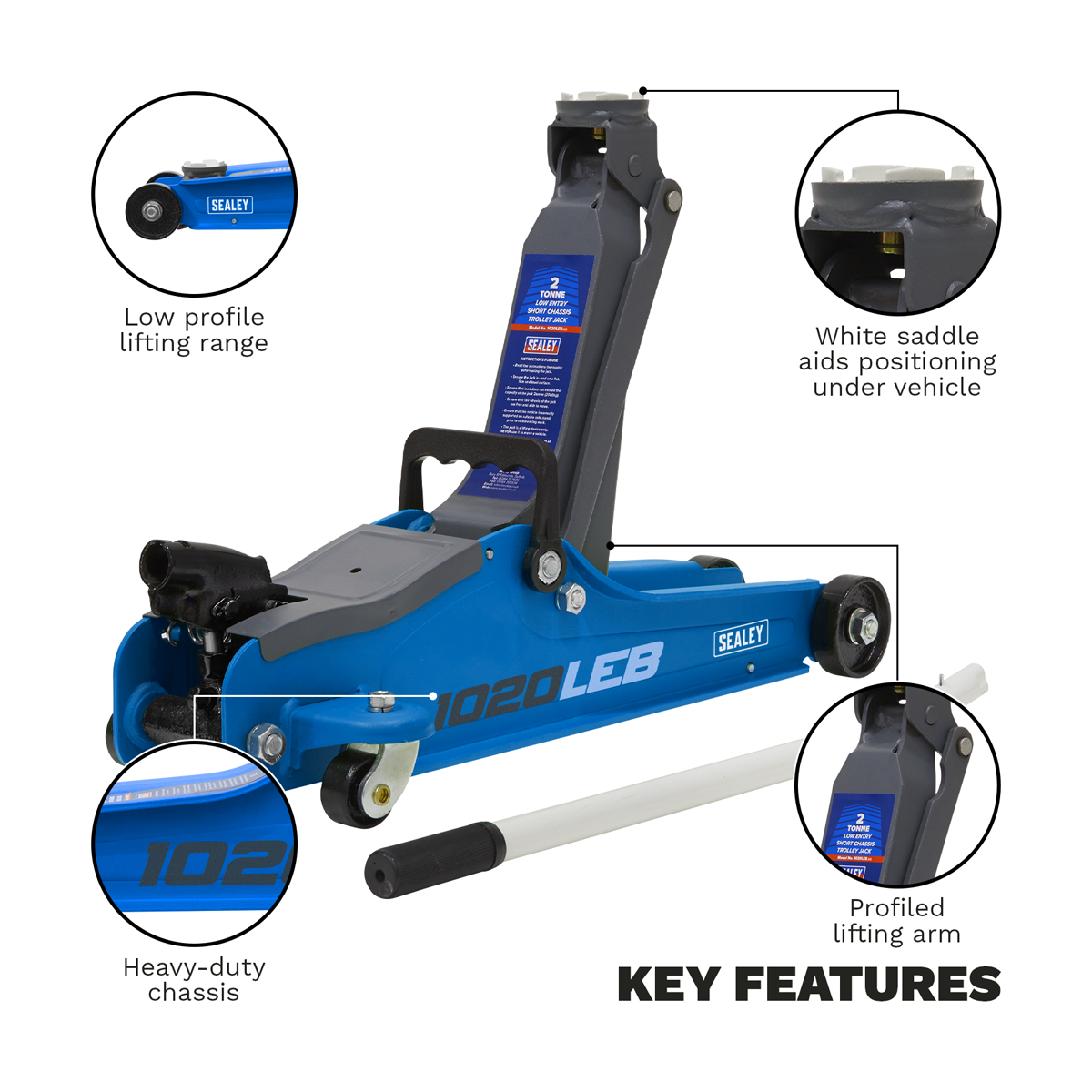 Low Profile Short Chassis Trolley Jack 2 Tonne - Blue 1020LEB