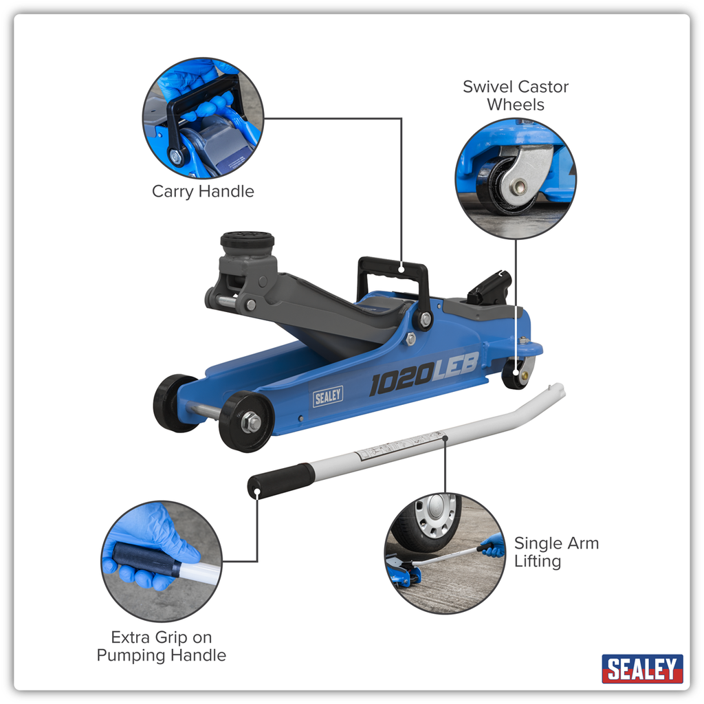 Low Profile Short Chassis Trolley Jack 2 Tonne - Blue 1020LEB