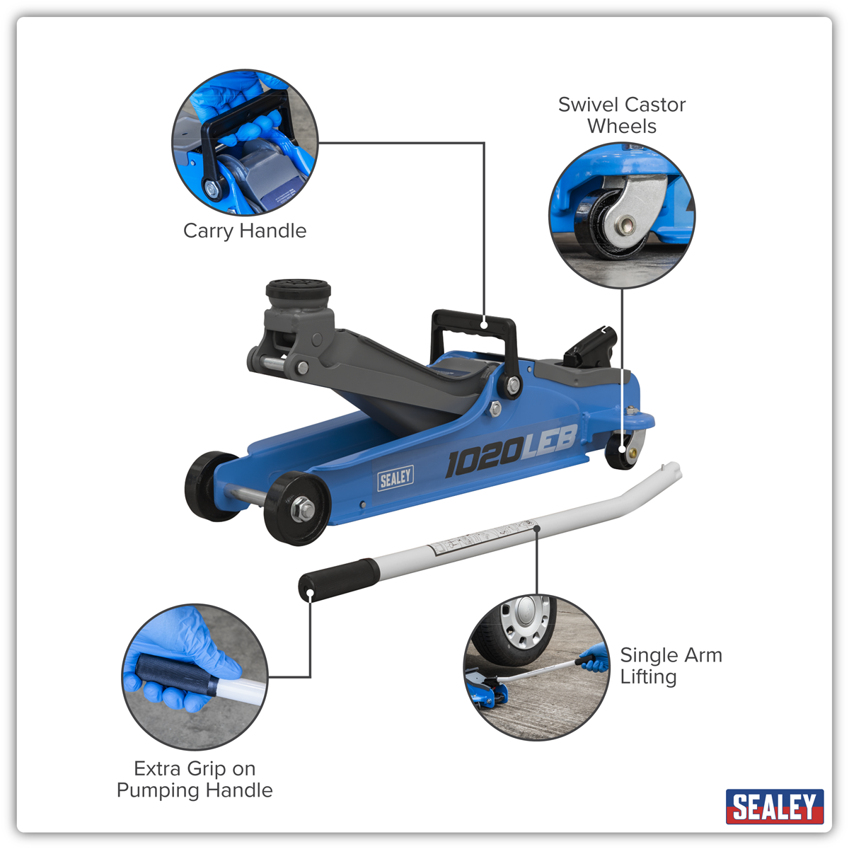 Low Profile Short Chassis Trolley Jack 2 Tonne - Blue 1020LEB