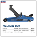 Low Profile Short Chassis Trolley Jack 2 Tonne - Blue 1020LEB