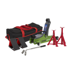 Low Entry Short Chassis Trolley Jack & Accessories Bag Combo, 2 Tonne - Green 1020LEHVBAGCOMBO