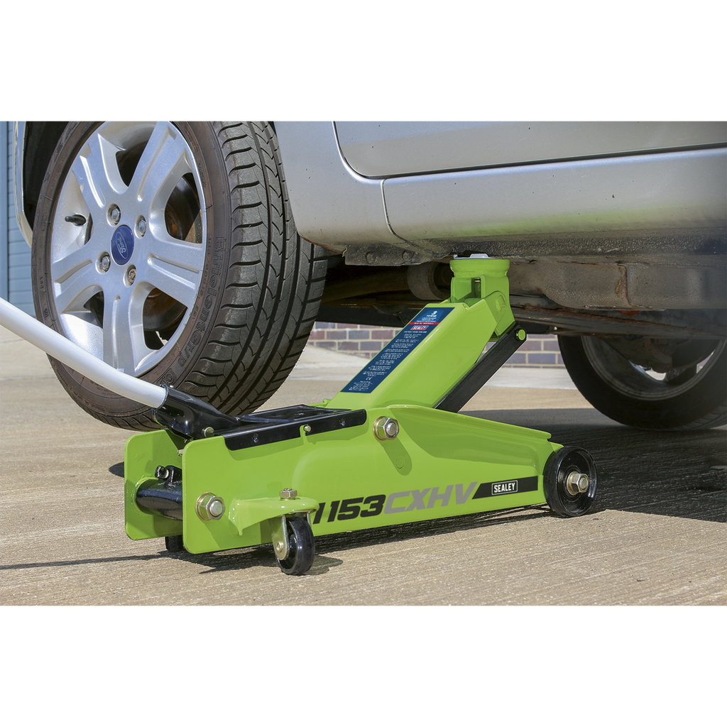 Heavy-Duty Long Reach Trolley Jack 3 Tonne - Green 1153CXHV