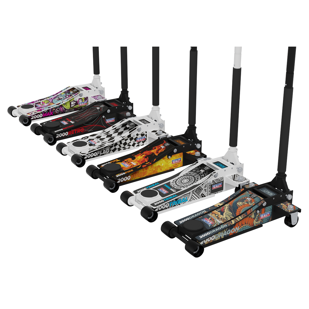 Low Profile Custom Design Trolley Jack with Rocket Lift 2 Tonne - White 2000CW