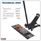 Low Profile Custom Design Trolley Jack with Rocket Lift 2 Tonne - Black 2000CB