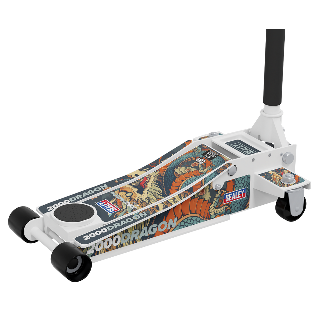 Low Profile Custom Design Trolley Jack with Rocket Lift 2 Tonne - White 2000CW
