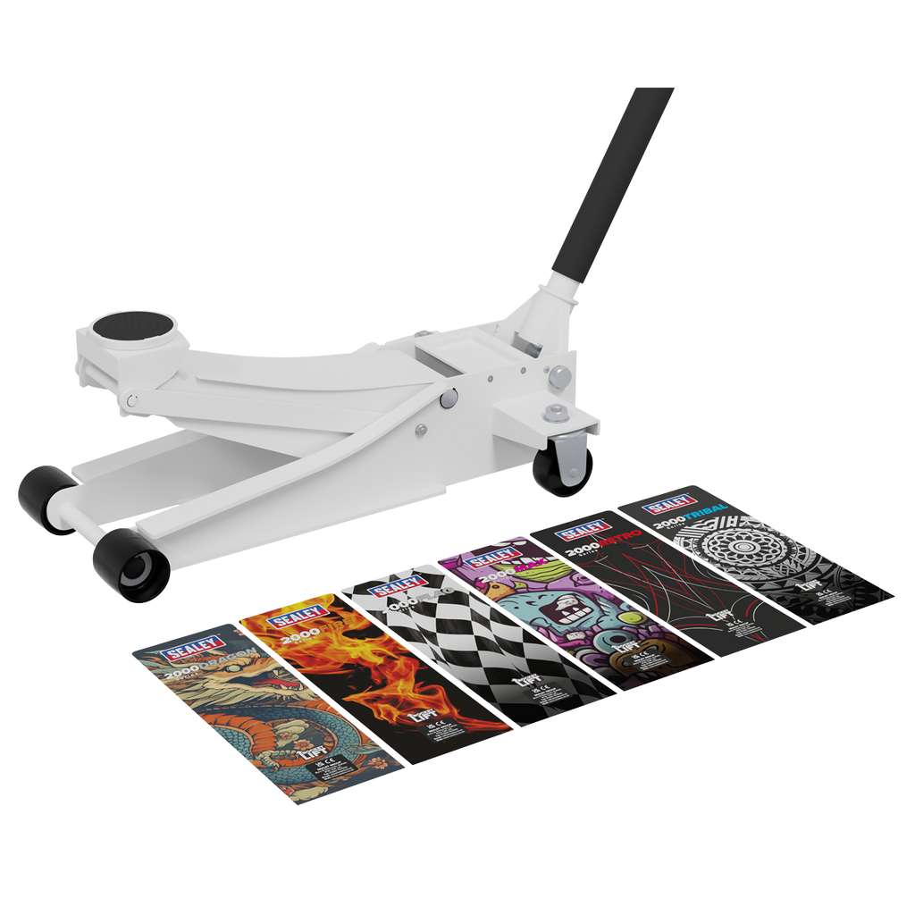 Low Profile Custom Design Trolley Jack with Rocket Lift 2 Tonne - White 2000CW