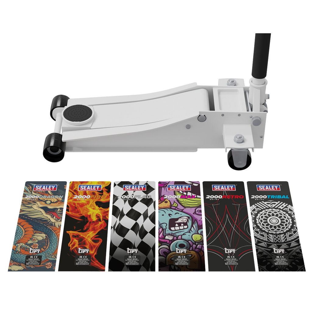 Low Profile Custom Design Trolley Jack with Rocket Lift 2 Tonne - White 2000CW