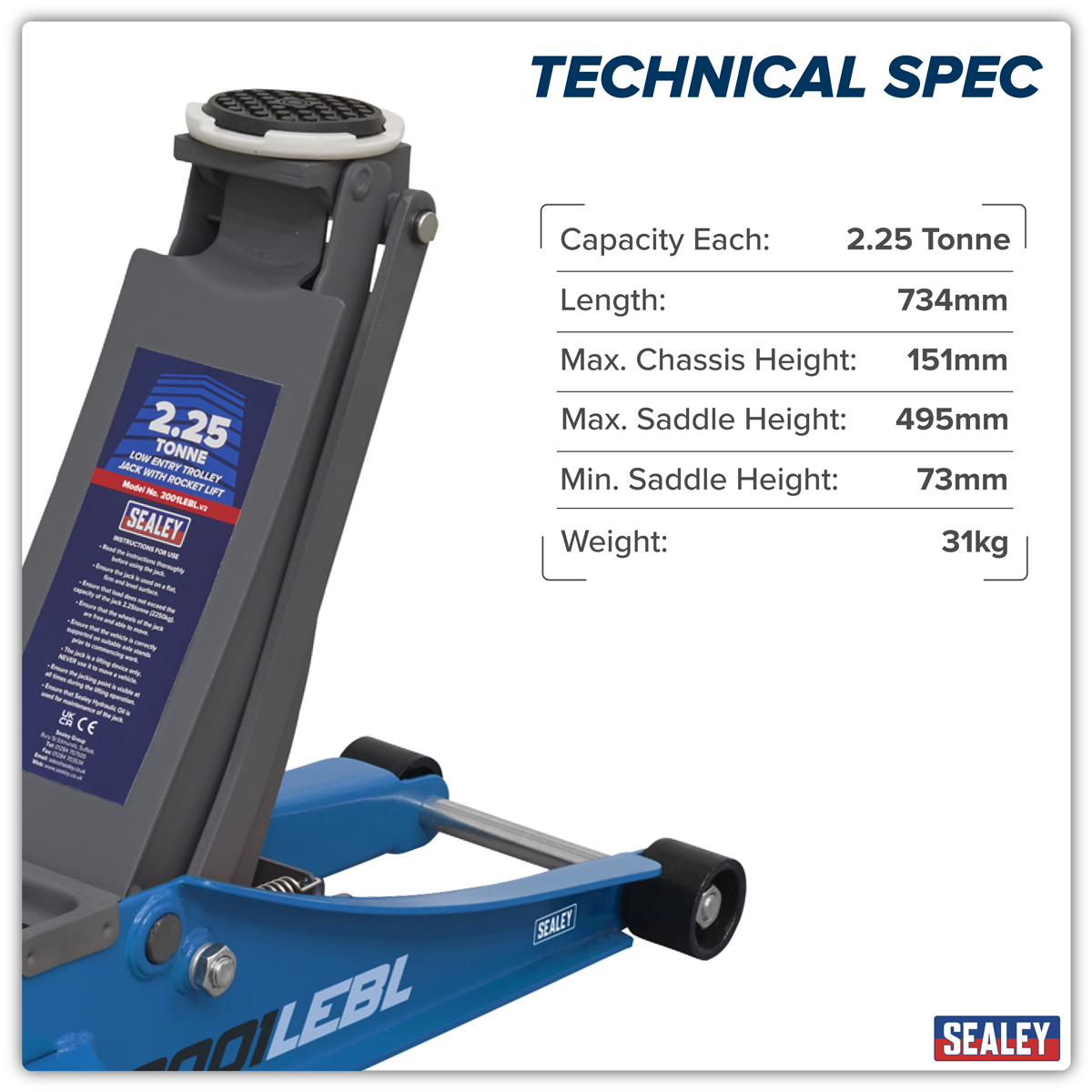 Low Profile Trolley Jack with Rocket Lift 2.25 Tonne - Blue 2001LEBL