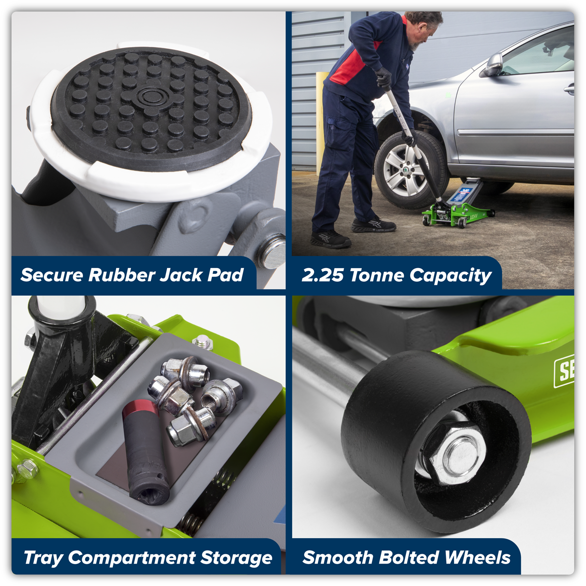 Low Profile Rocket Lift Trolley Jack 2.25 Tonne - Green 2001LEHV