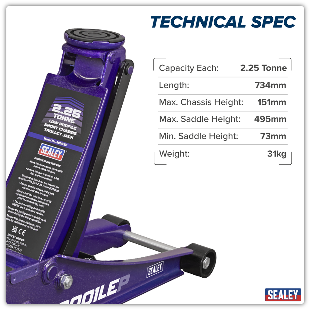 Low Profile Trolley Jack with Rocket Lift 2.25 Tonne - Purple 2001LEP