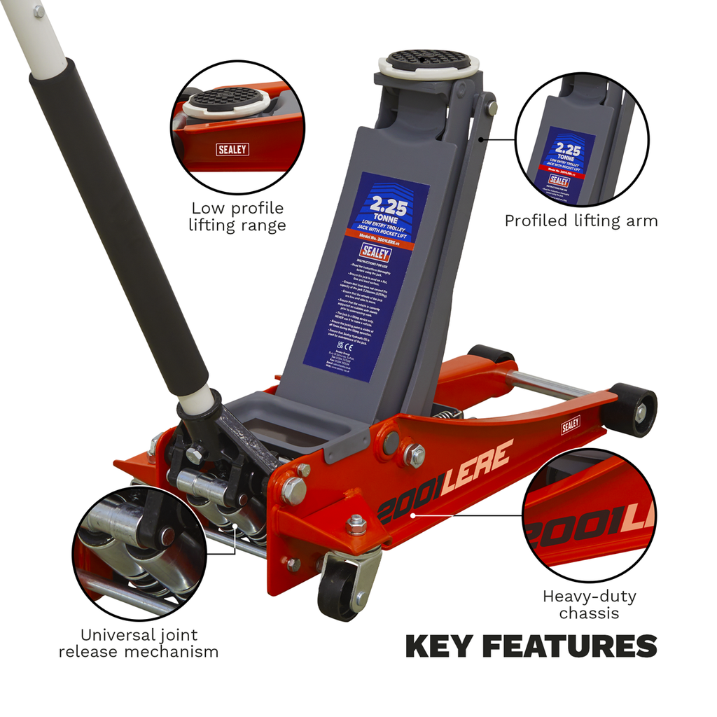 Low Profile Trolley Jack with Rocket Lift 2.25 Tonne - Red 2001LERE
