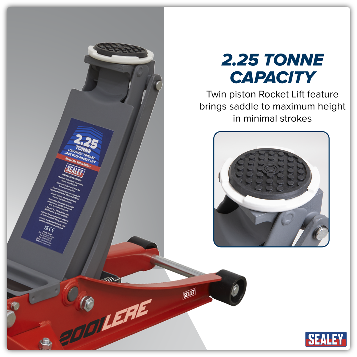 Low Profile Trolley Jack with Rocket Lift 2.25 Tonne - Red 2001LERE