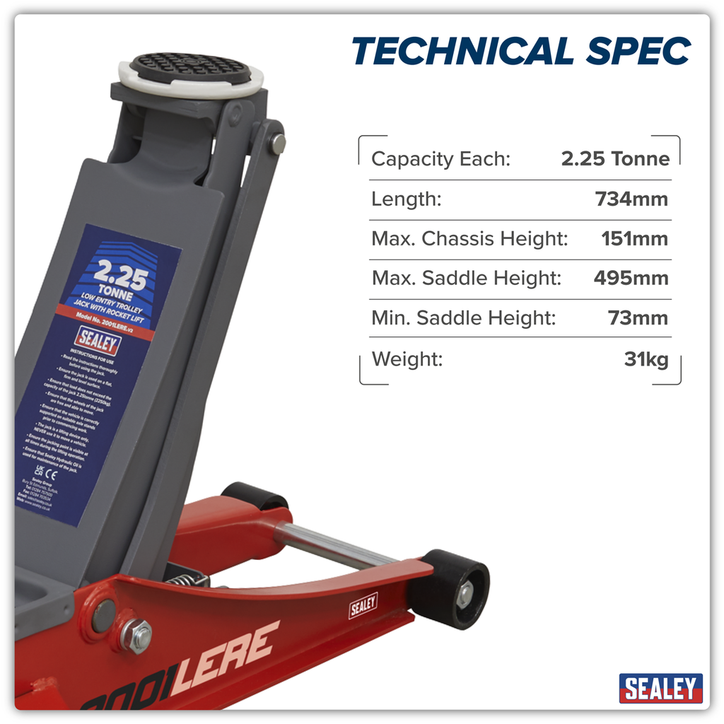 Low Profile Trolley Jack with Rocket Lift 2.25 Tonne - Red 2001LERE