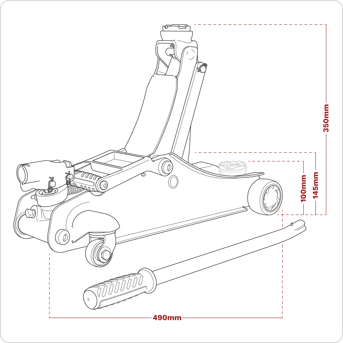 180° Handle Low Profile Short Chassis Trolley Jack 2 Tonne - Red 2180LE