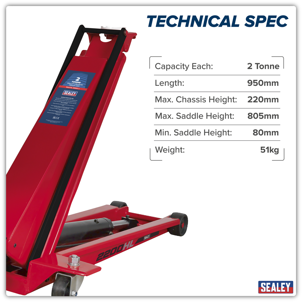 High Lift Low Profile Trolley Jack 2 Tonne 2200HL