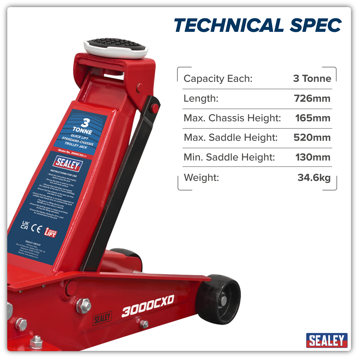 Quick Lift Standard Chassis Trolley Jack 3 Tonne 3000CXD