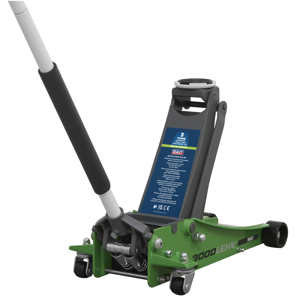 Low Profile Trolley Jack with Rocket Lift 3 Tonne - Green 3000LEHV