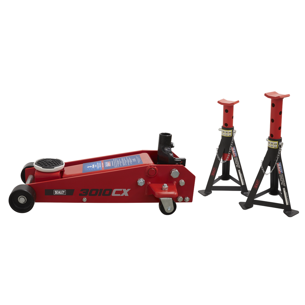 Standard Chassis Trolley Jack 3 Tonne with Axle Stands (Pair) 3 Tonne Capacity per Stand 3010CX