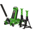 Trolley Jack with Super Rocket Lift 3 Tonne & Axle Stands (Pair) 3 Tonne Capacity per Stand - Green 3015CXHV