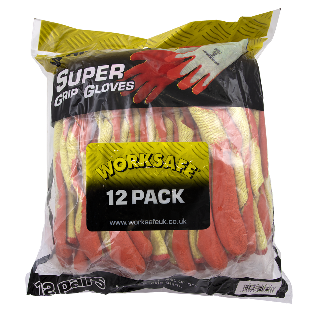 Super Grip Knitted Gloves with Latex Palm, Large - Pack of 12 Pairs 9121L/12