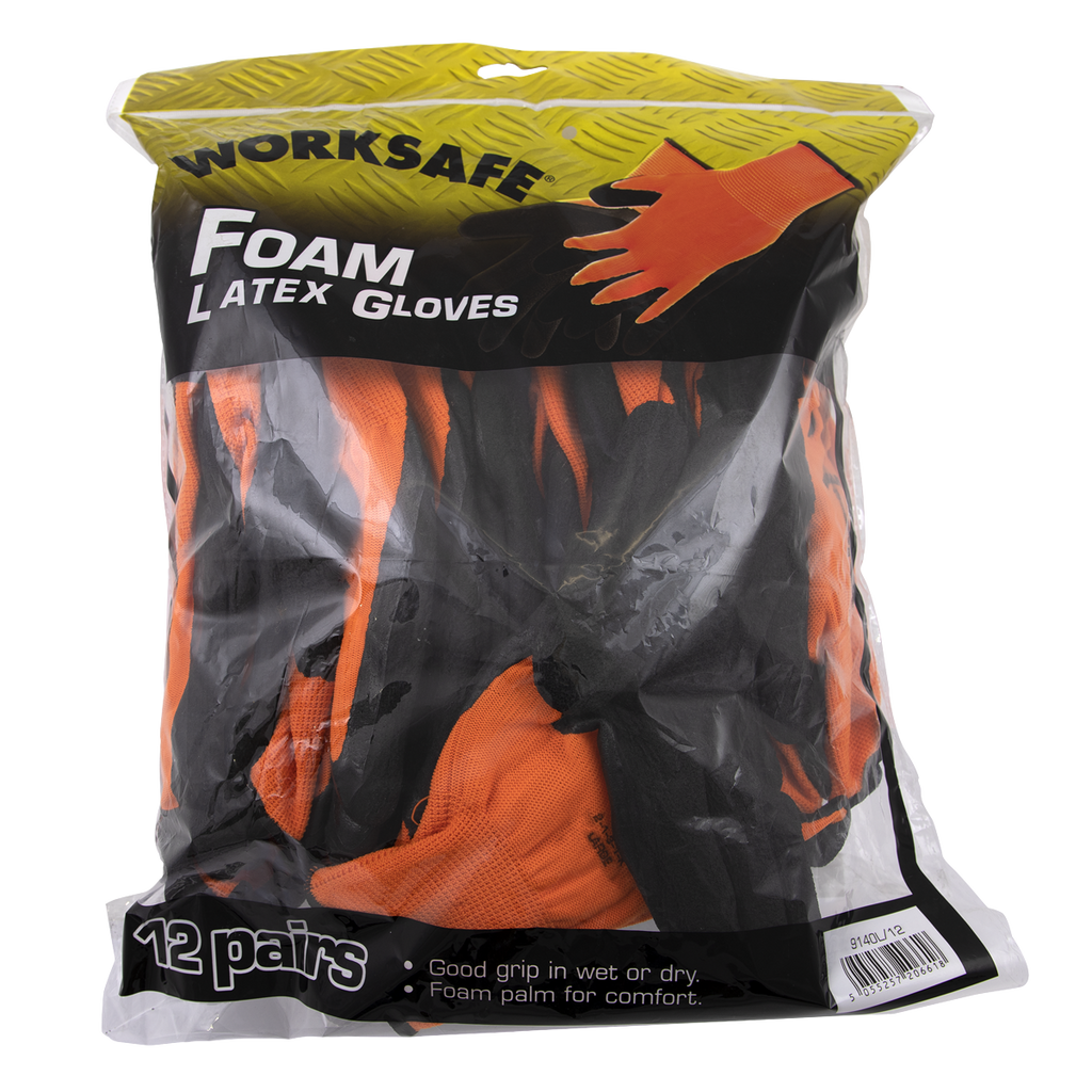 Foam Latex Gloves, Large - Pack of 12 Pairs 9140L/12
