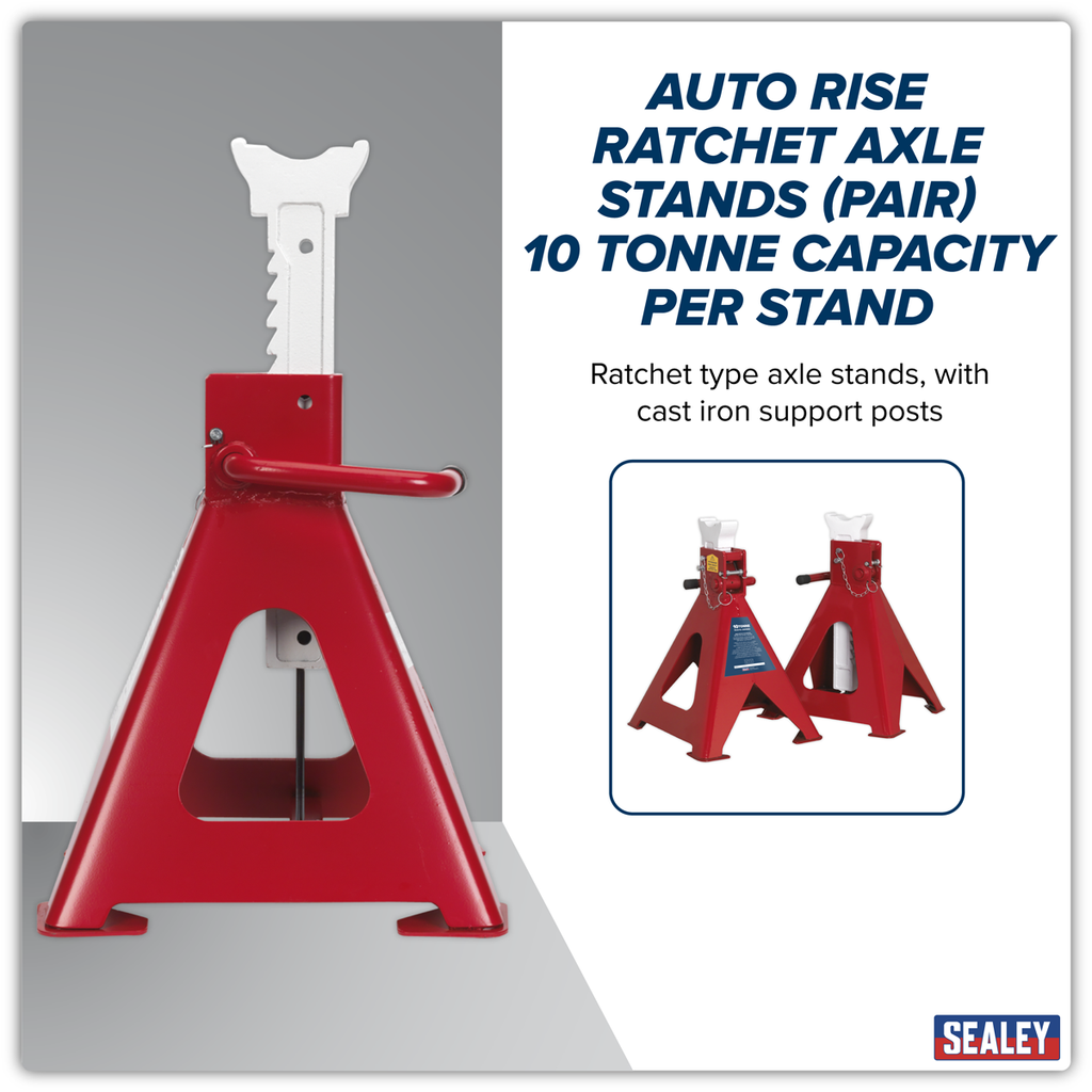 Auto Rise Ratchet Axle Stands (Pair) 10 Tonne Capacity per Stand AAS10000