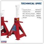 Auto Rise Ratchet Axle Stands (Pair) 10 Tonne Capacity per Stand AAS10000