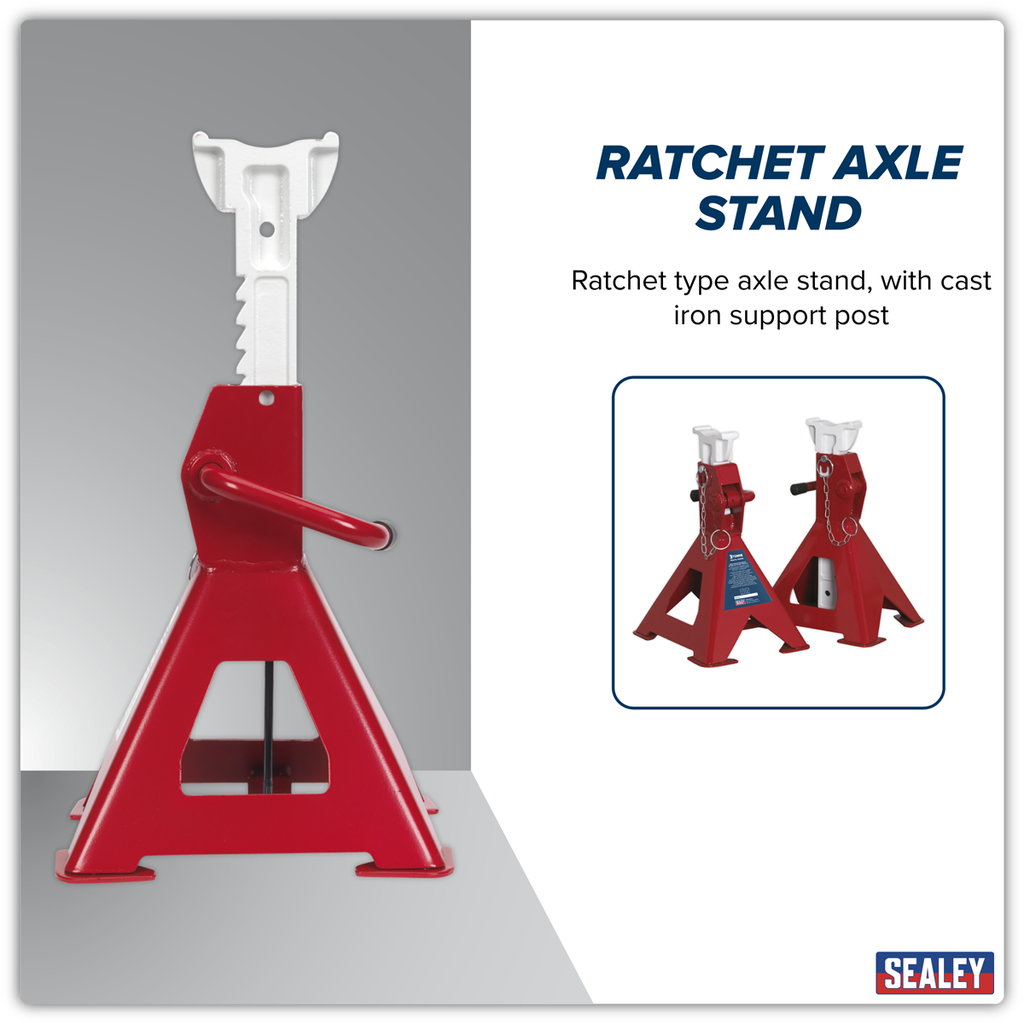Auto Rise Ratchet Axle Stands (Pair) 3 Tonne Capacity per Stand AAS3000