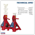 Auto Rise Ratchet Axle Stands (Pair) 3 Tonne Capacity per Stand AAS3000