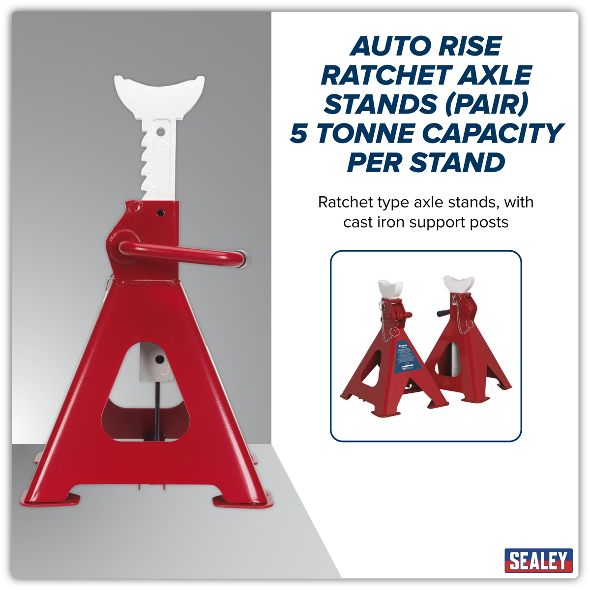 Auto Rise Ratchet Axle Stands (Pair) 5 Tonne Capacity per Stand AAS5000