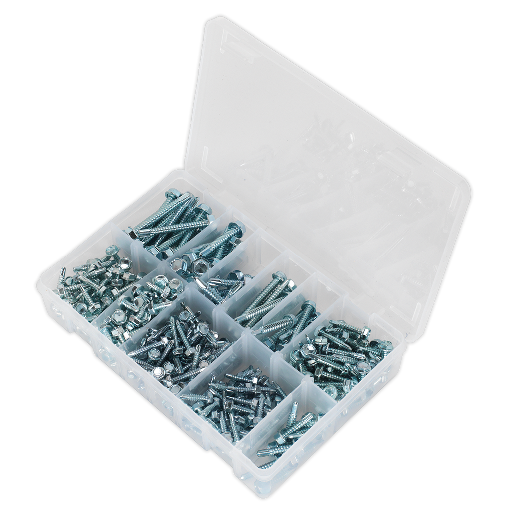 Zinc Plated Self-Drilling Hex Head Screw Assortment 410pc AB061SDH