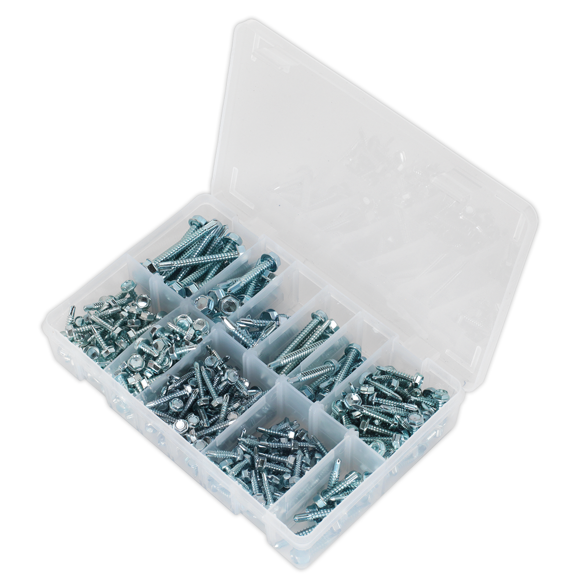 Zinc Plated Self-Drilling Hex Head Screw Assortment 410pc AB061SDH