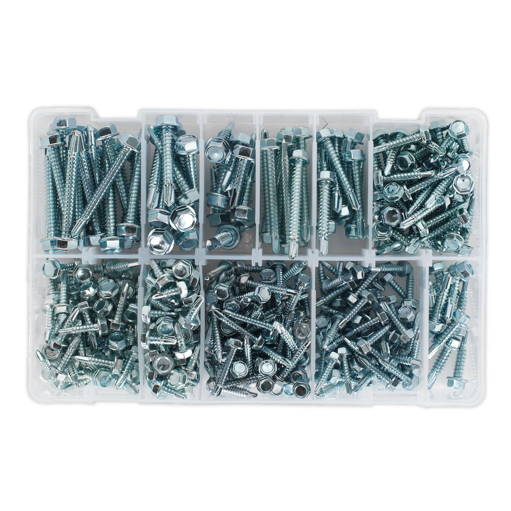 Zinc Plated Self-Drilling Hex Head Screw Assortment 410pc AB061SDH