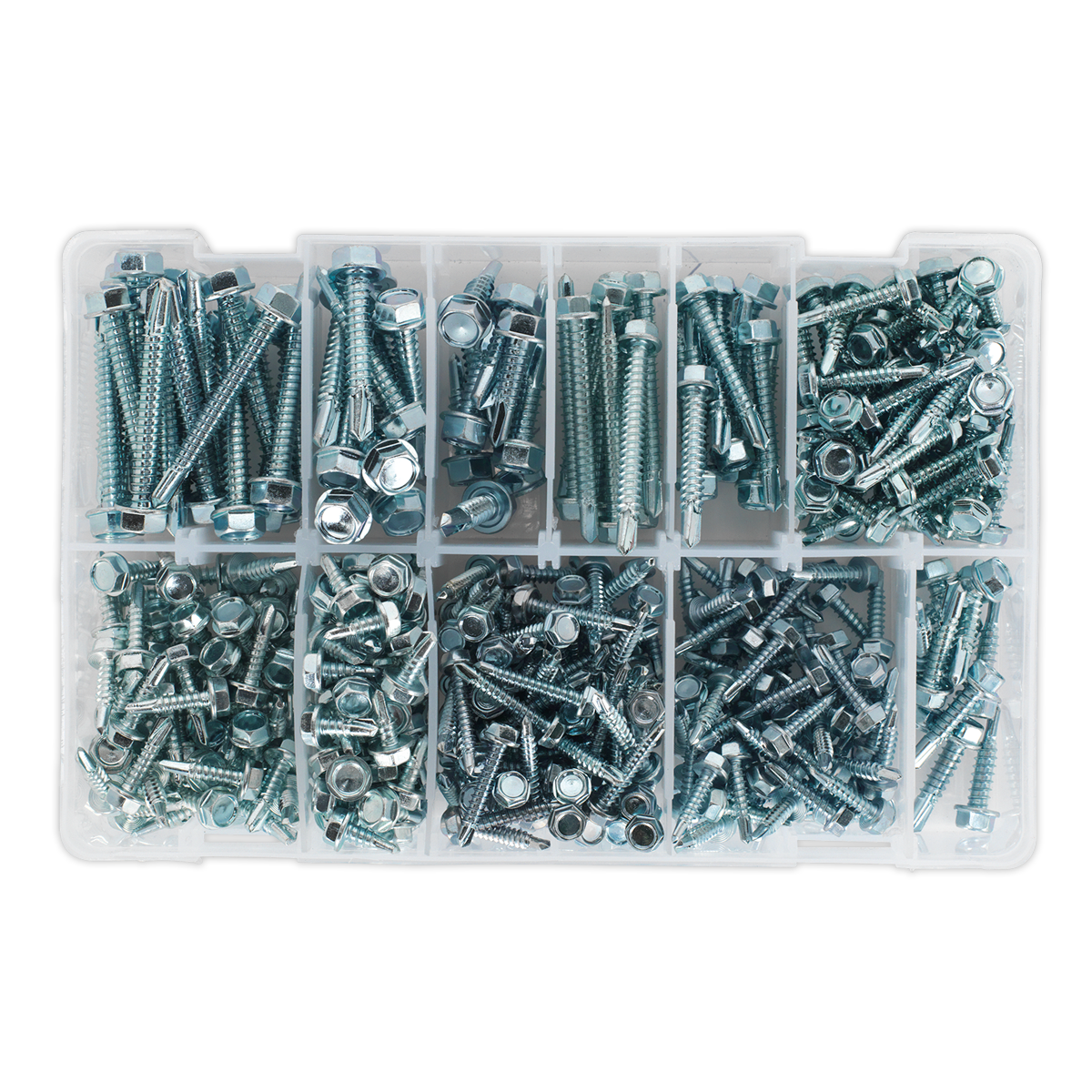 Zinc Plated Self-Drilling Hex Head Screw Assortment 410pc AB061SDH