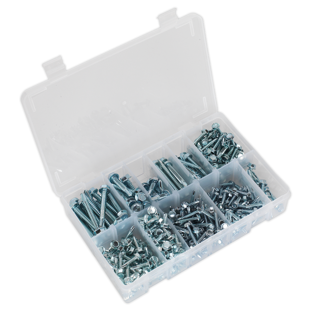 Zinc Plated Self-Drilling Hex Head Screw Assortment 410pc AB061SDH