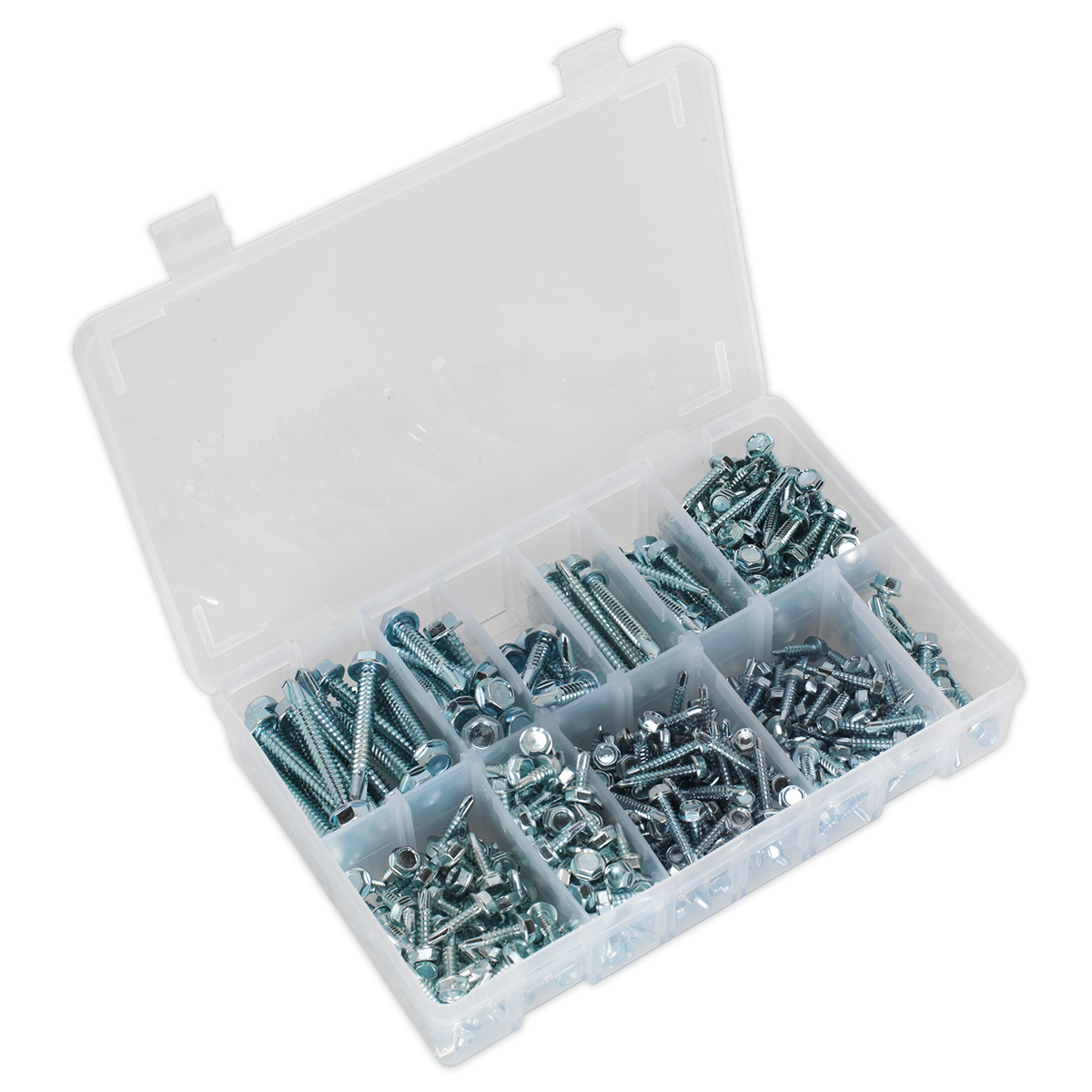 Zinc Plated Self-Drilling Hex Head Screw Assortment 410pc AB061SDH