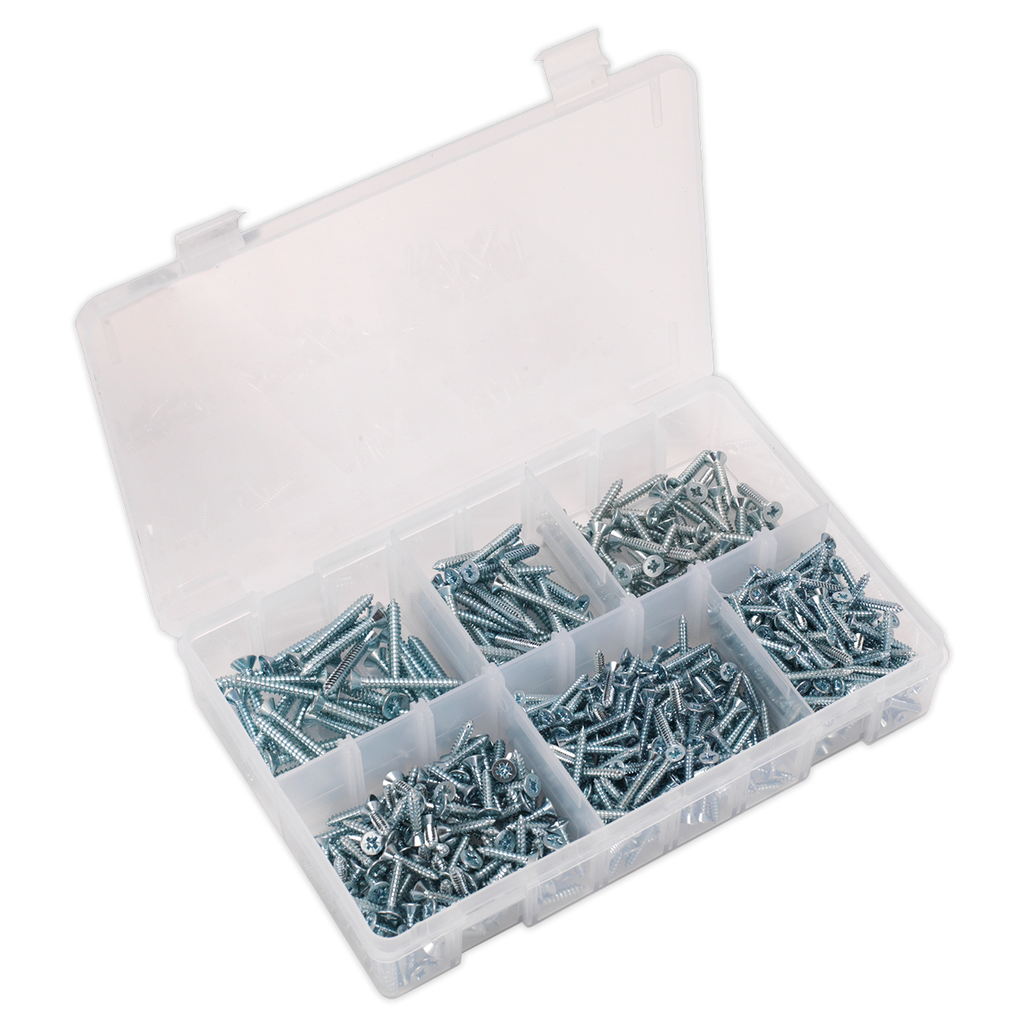 Zinc Plated Self-Tapping Countersunk Pozi Screw Assortment 510pc - DIN 7982 AB062STCS
