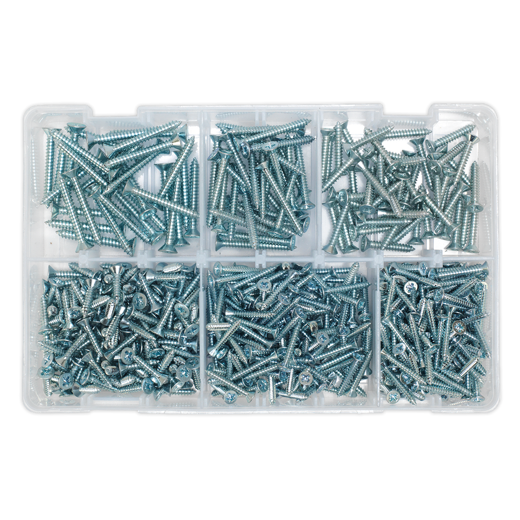 Zinc Plated Self-Tapping Countersunk Pozi Screw Assortment 510pc - DIN 7982 AB062STCS