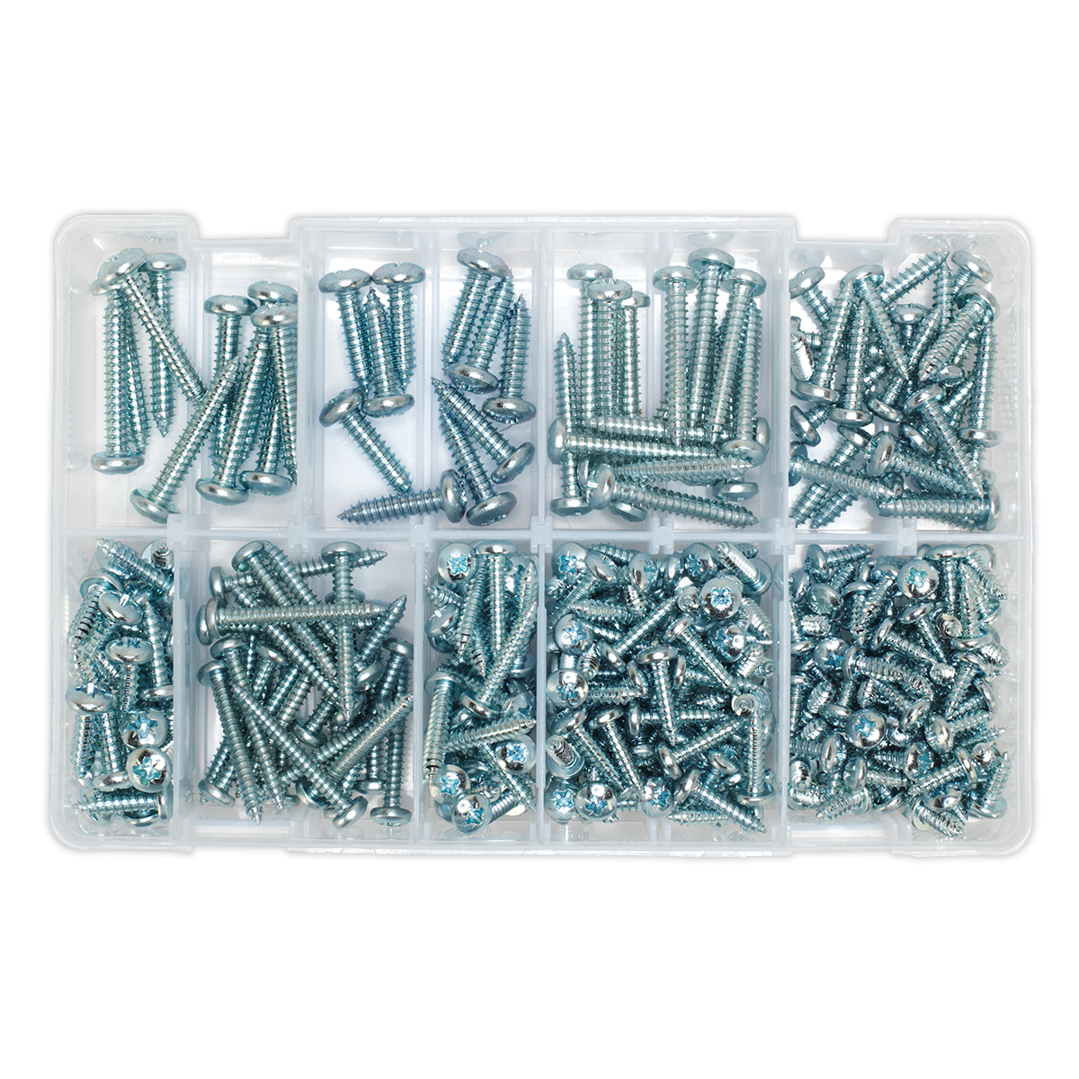 Zinc Plated Self-Tapping Pan Head Pozi Screw Assortment 305pc - DIN 798CZ AB064STPP