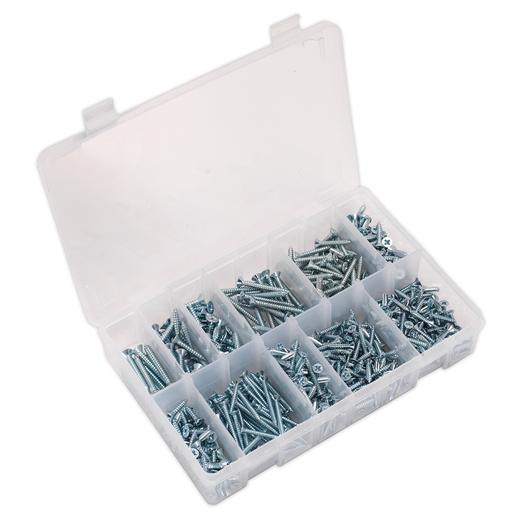 Zinc Plated Self-Tapping Countersunk Pozi Screw Assortment 600pc AB065STCP