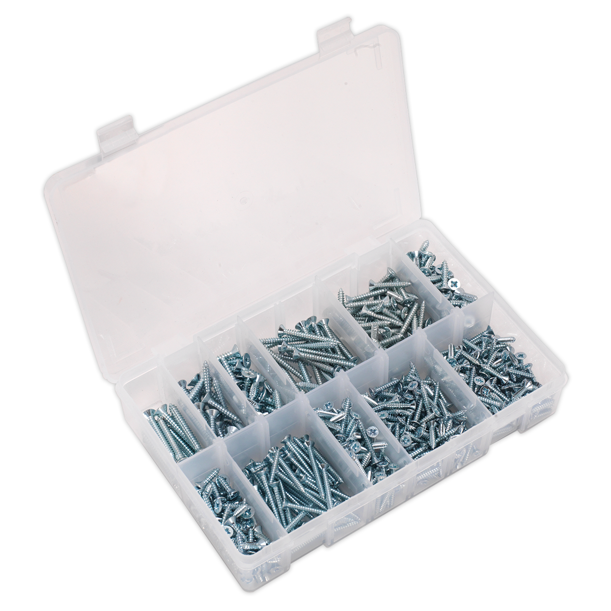 Zinc Plated Self-Tapping Countersunk Pozi Screw Assortment 600pc AB065STCP