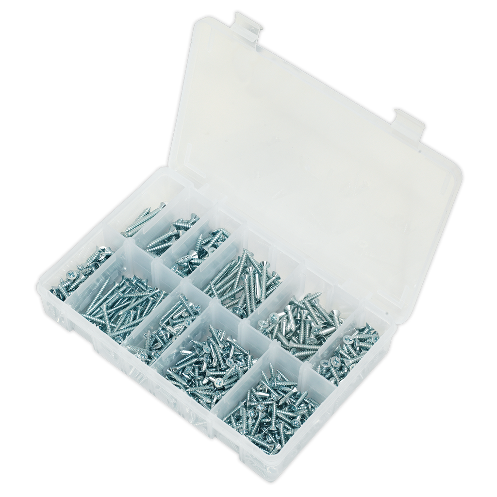 Zinc Plated Self-Tapping Countersunk Pozi Screw Assortment 600pc AB065STCP