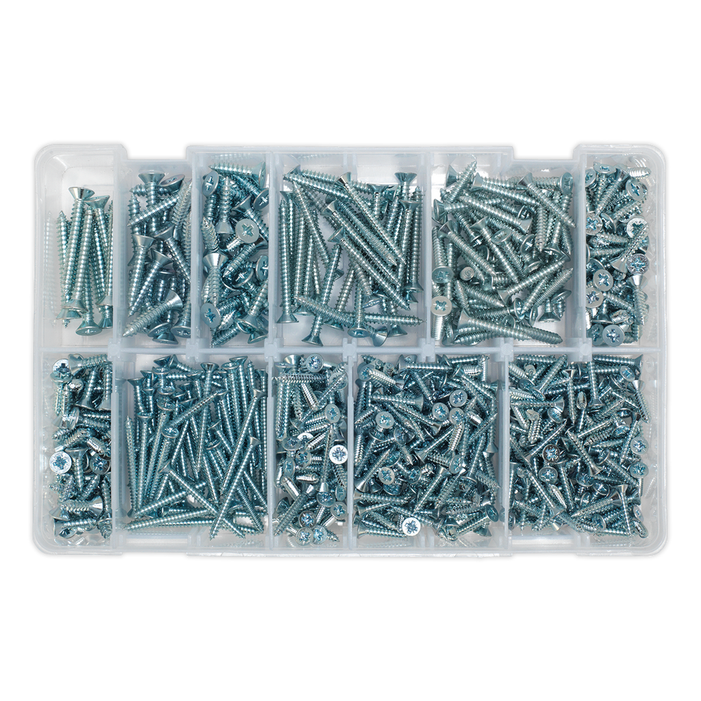 Zinc Plated Self-Tapping Countersunk Pozi Screw Assortment 600pc AB065STCP