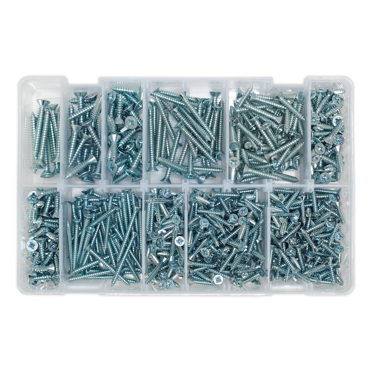 Zinc Plated Self-Tapping Countersunk Pozi Screw Assortment 600pc AB065STCP