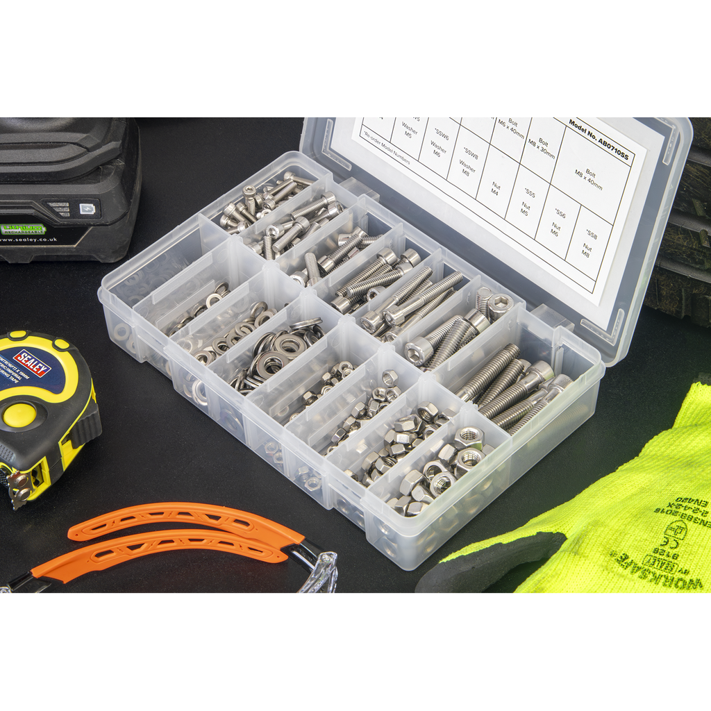 Stainless Steel Hex Socket Bolt, Washer & Nut Assortment 710pcs AB0710SS