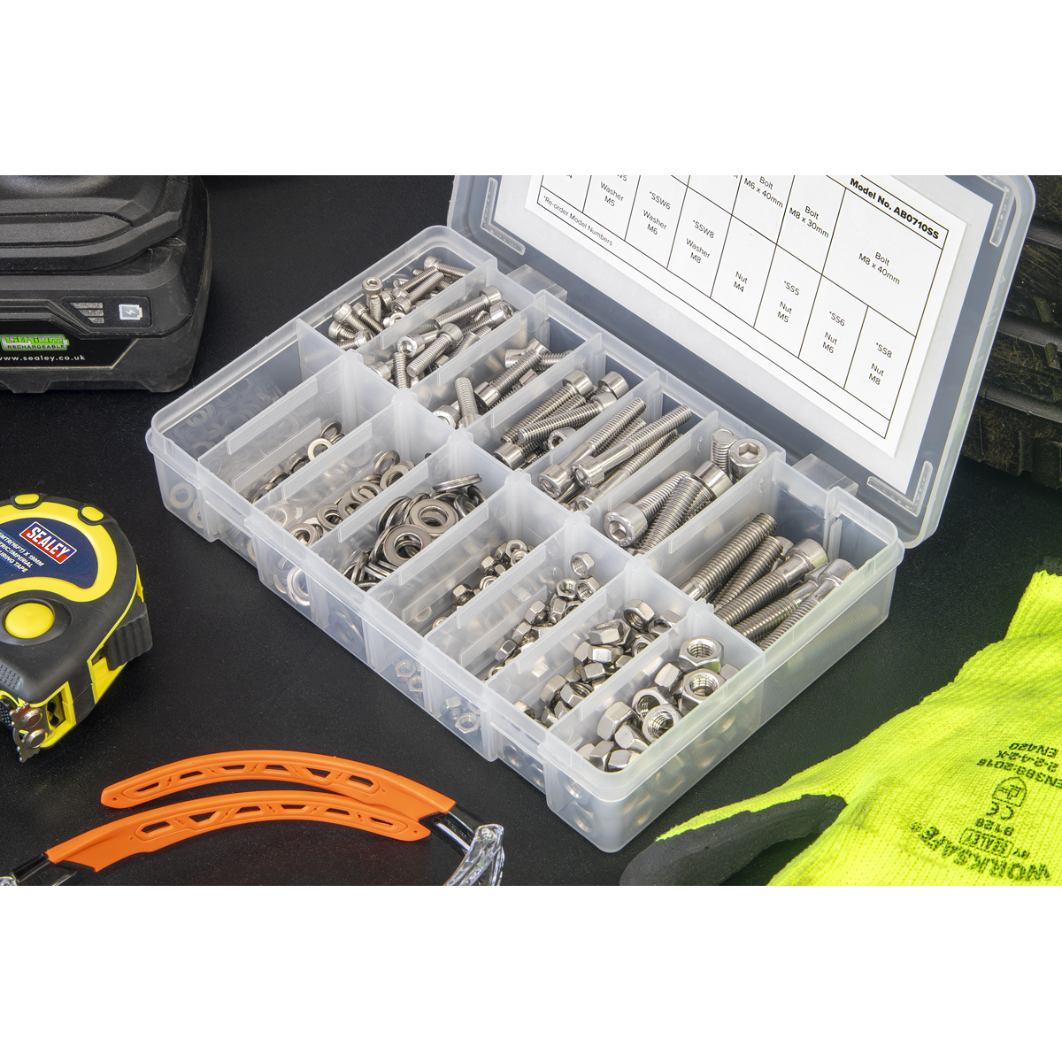Stainless Steel Hex Socket Bolt, Washer & Nut Assortment 710pcs AB0710SS