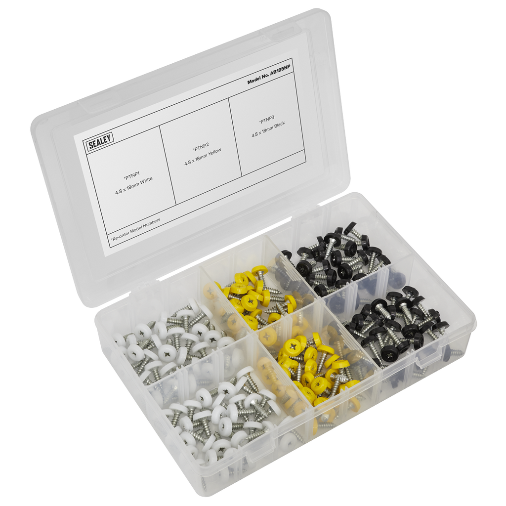 Numberplate Screw Assortment 4.8mm x 18mm 195pc - Plastic Enclosed Head AB195NP