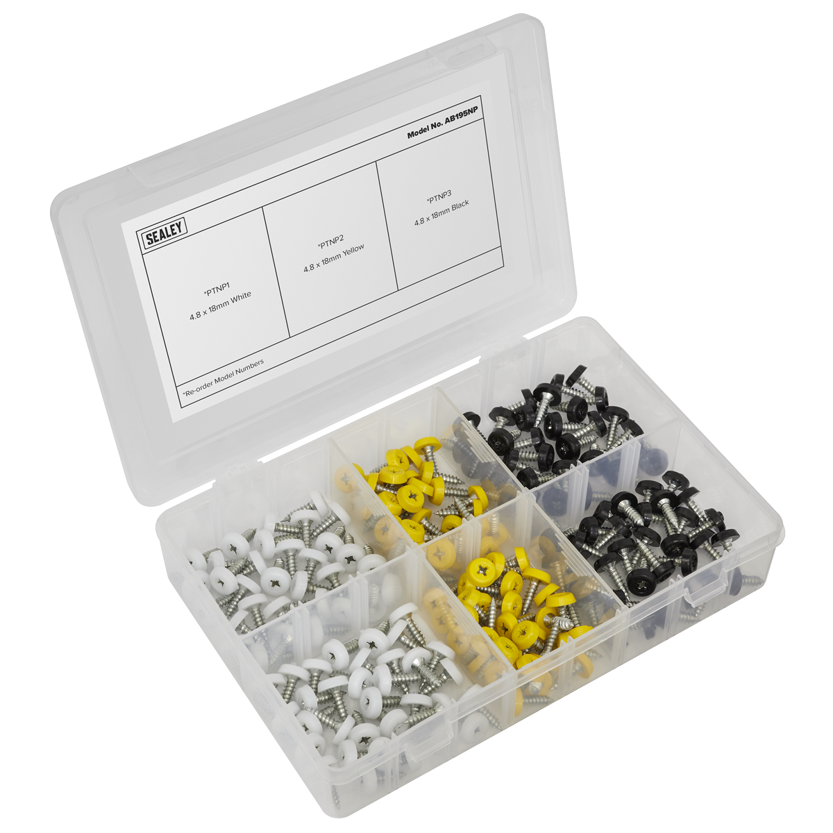 Numberplate Screw Assortment 4.8mm x 18mm 195pc - Plastic Enclosed Head AB195NP